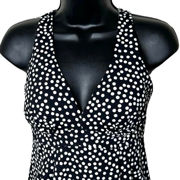 Lands End Women’s Polka Dot Racer Back Two Piece Tankini Black/White Size 6 - Picture 2 of 7